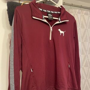 PINK Maroon/Wine Quarter-Zip Pullover with Dog Logo Size L